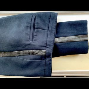 Sandro Navy Pants with Black Leather Trim